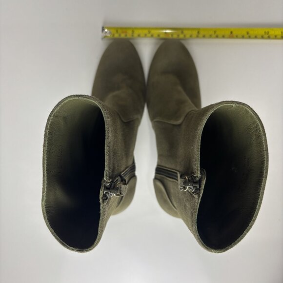 8B Green Suede Leather Block Heel Zip Zipper Almond Toe Ankle Boot Bootie Vida - Picture 11 of 14